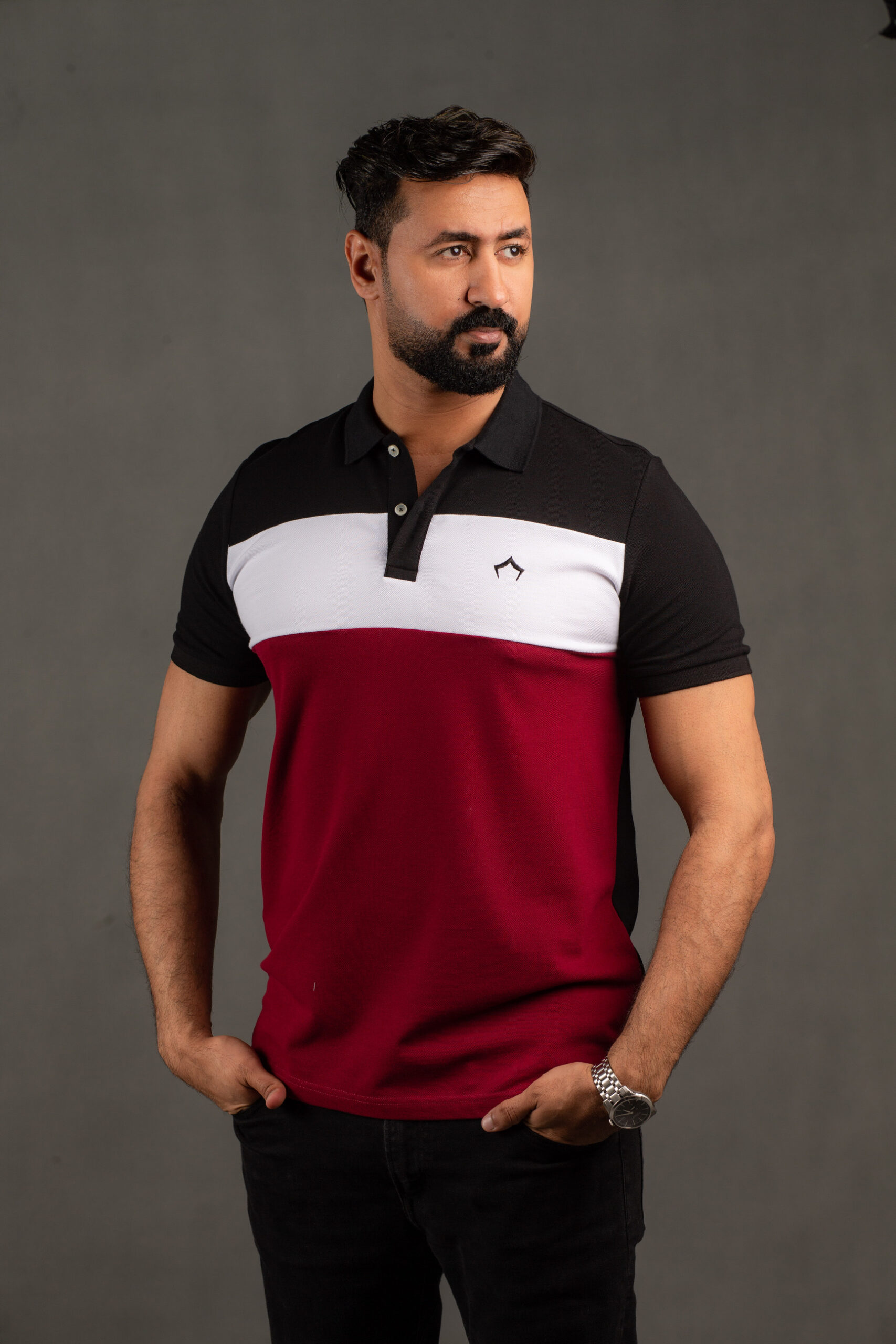 IMG_0030 Maron & Black Polo T-shirt - Image 1