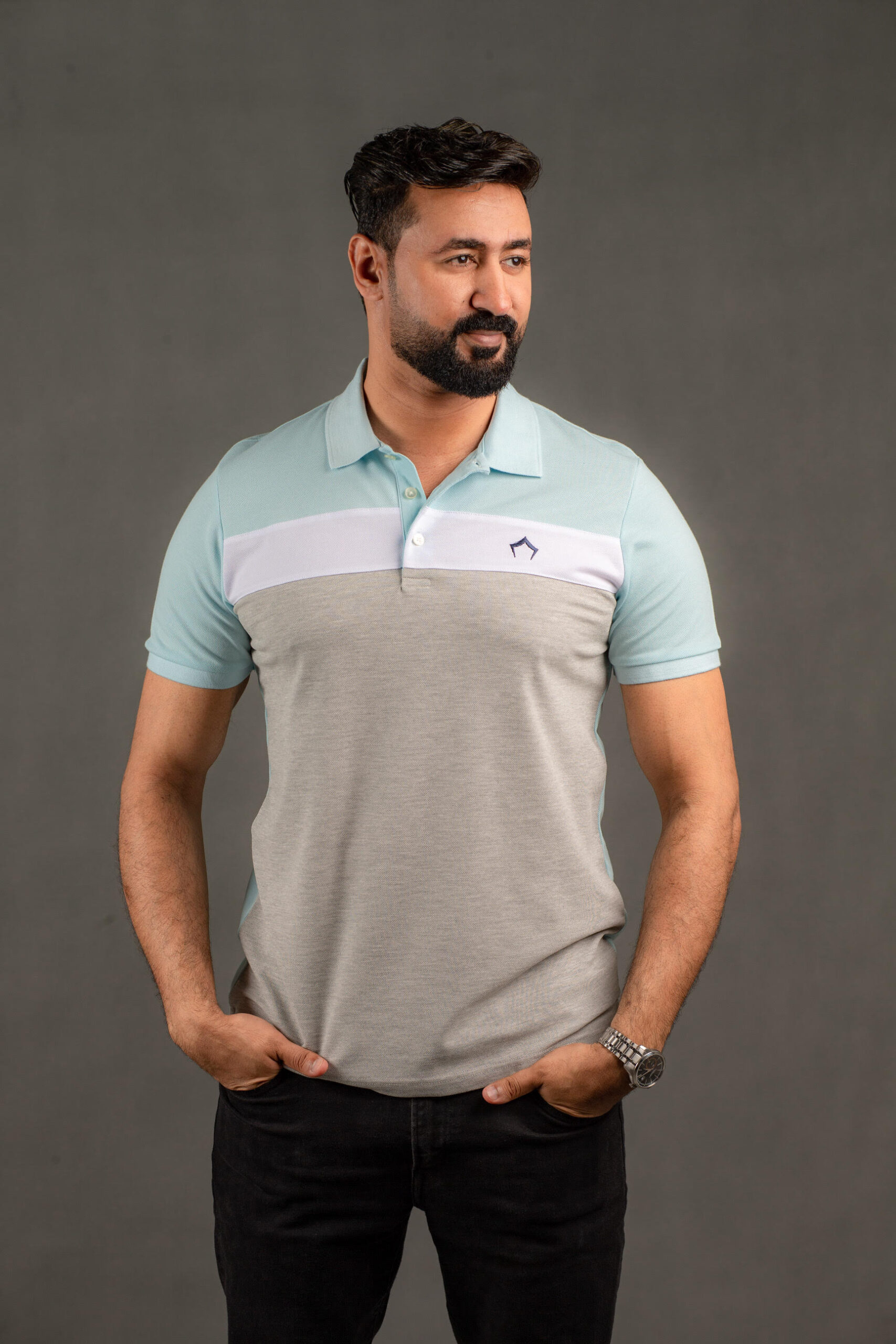 blue gray p Blue & Gray Polo T-shirt - Image 1