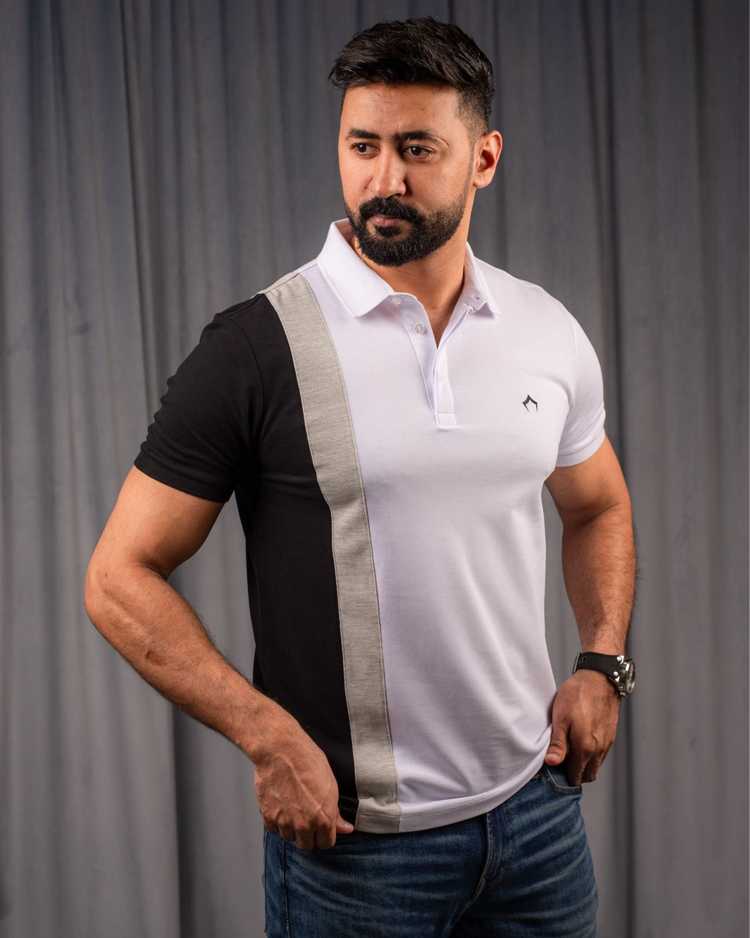 jj BLACK & GRAY POLO T-SHIRT - Image 1