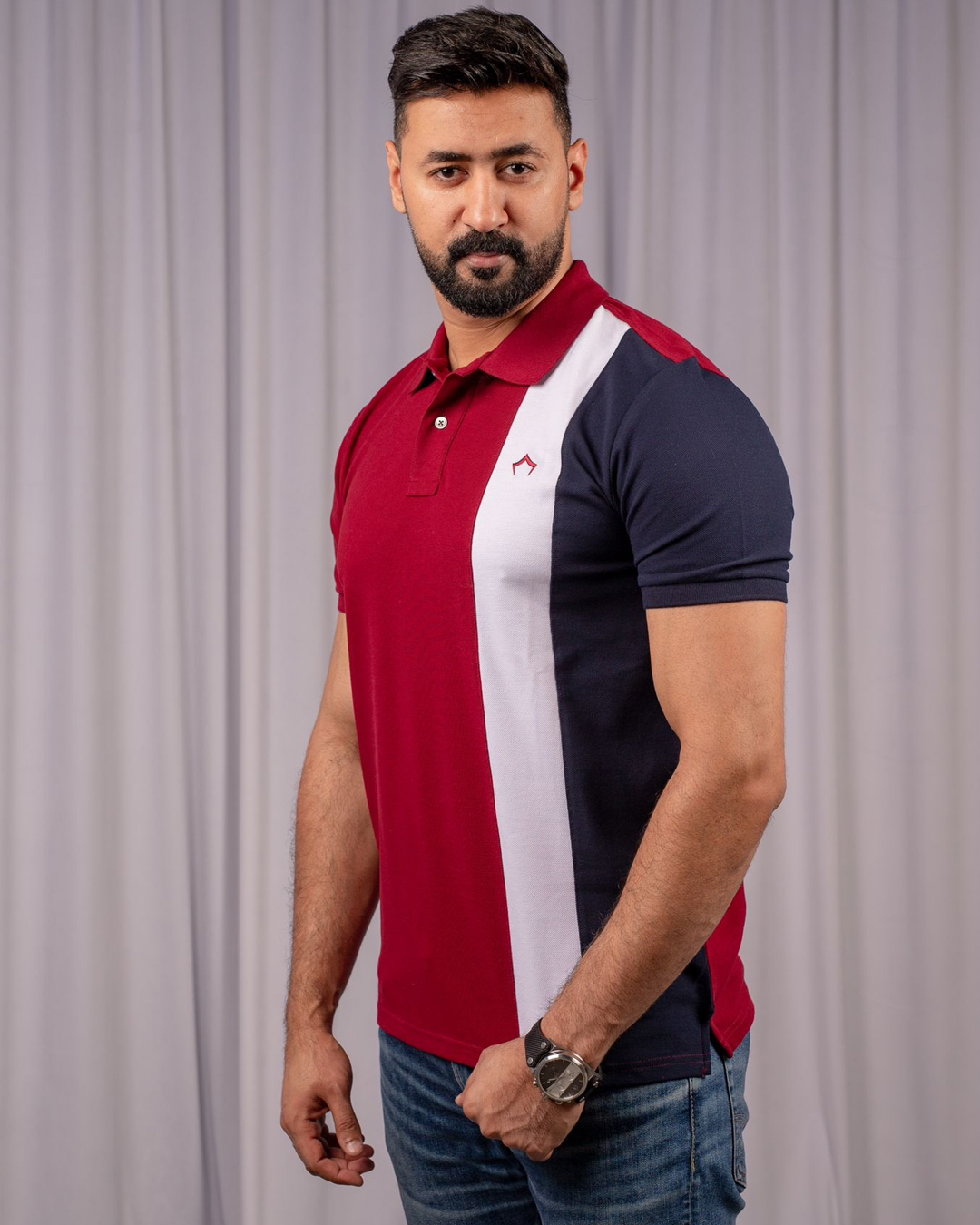 k MARONITE & NAVY POLO T-SHIRT - Image 1