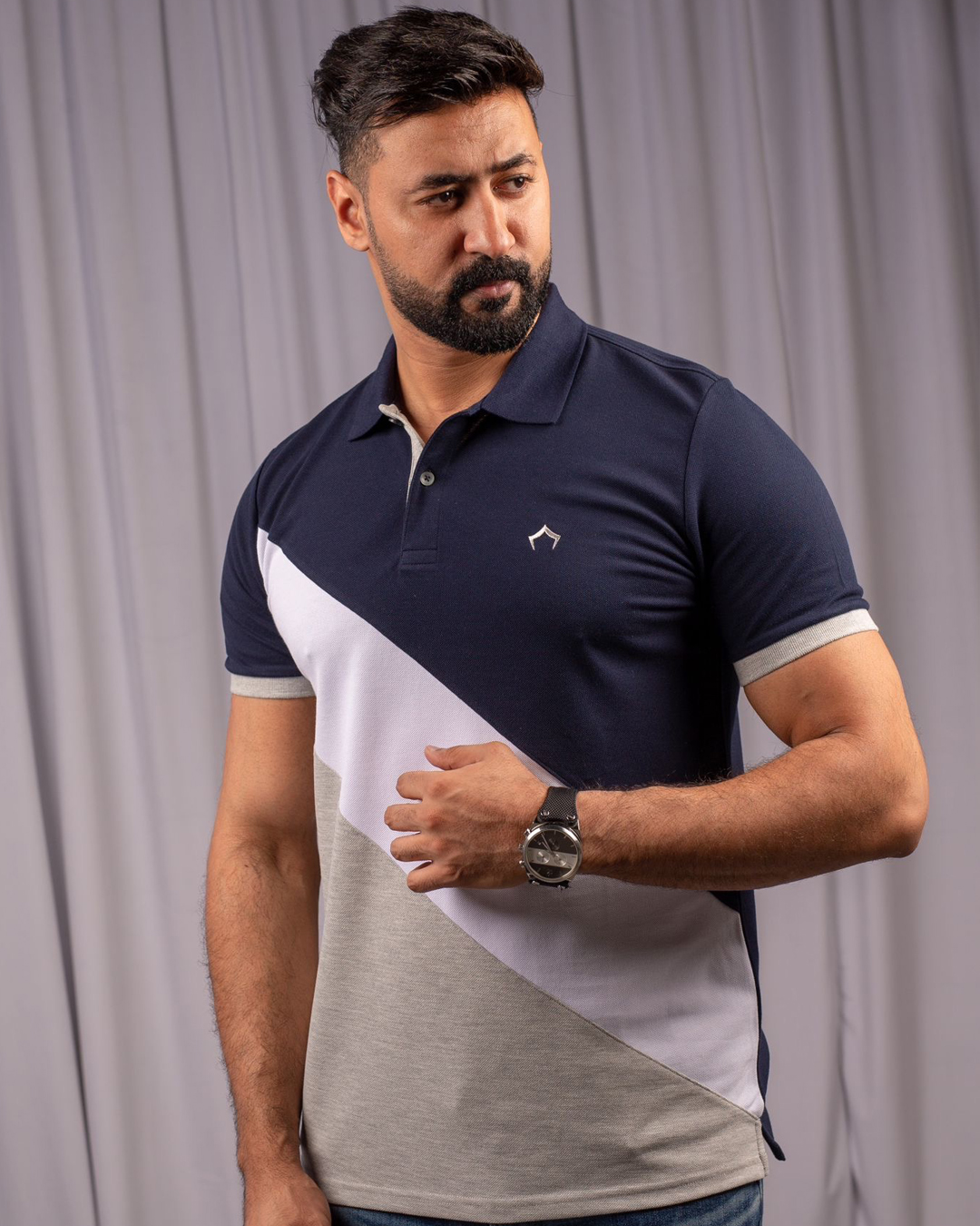 s NAVY & GRAY POLO T-SHIRT - Image 1